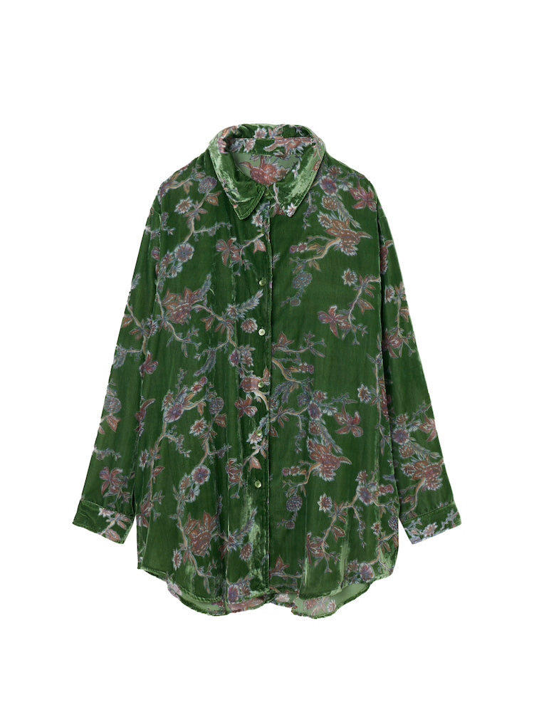 Sahara サハラ ベルベットオーバーシャツ 花柄 グリーン sahara（サハラ） ブラウス シャツ Velvet Over Shirt/ベルベット
