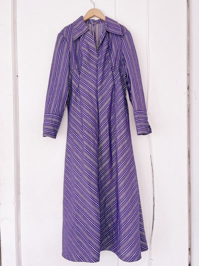 Purple×Silver Open Collar Dress