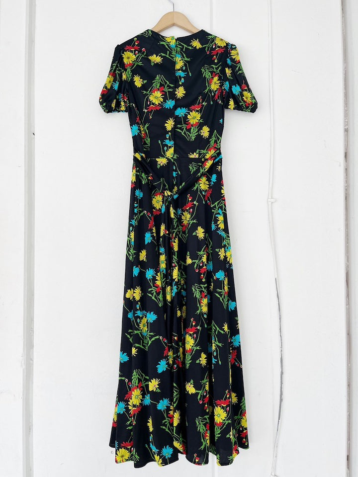 70s Polyester Black Floral Dress