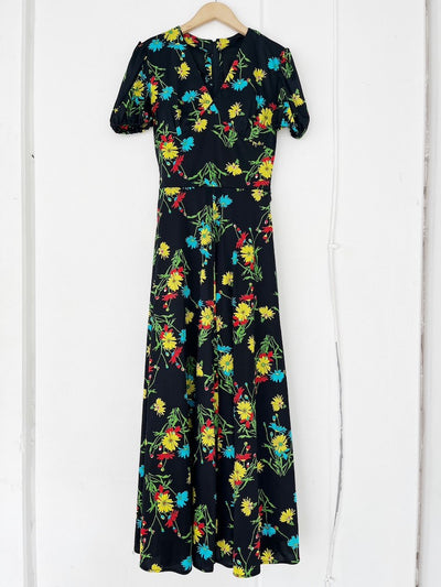 70s Polyester Black Floral Dress