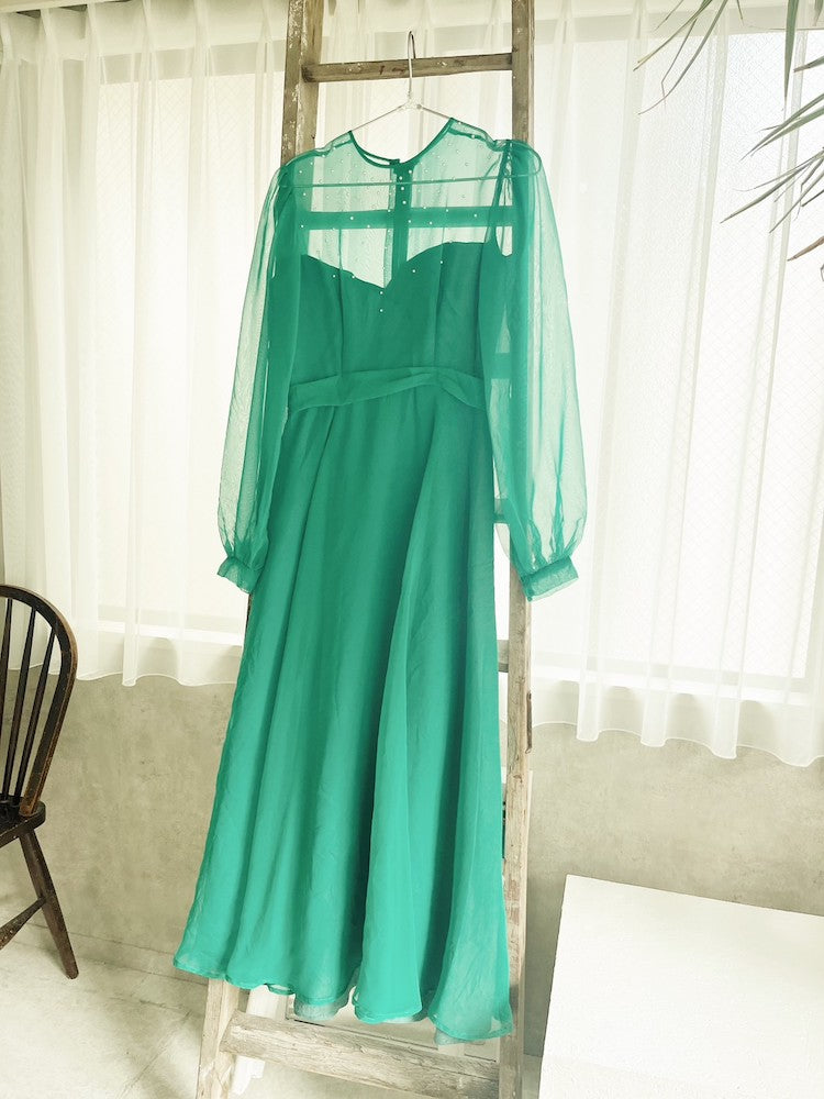 70s Front Pearl Sheer Dress