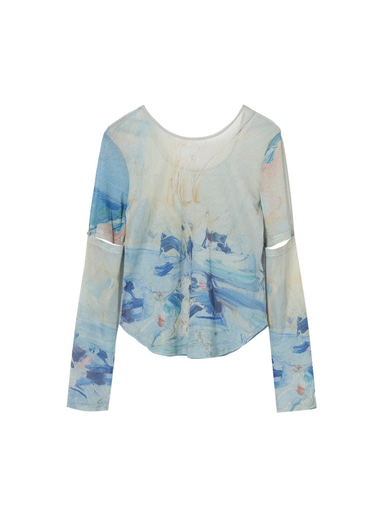 Art Print 2way Sleeve Top / 01 Berneval