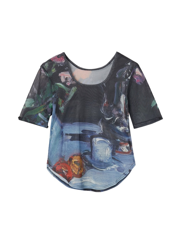 Art Print 2way Sleeve Top / 02 Tulips and  Pot