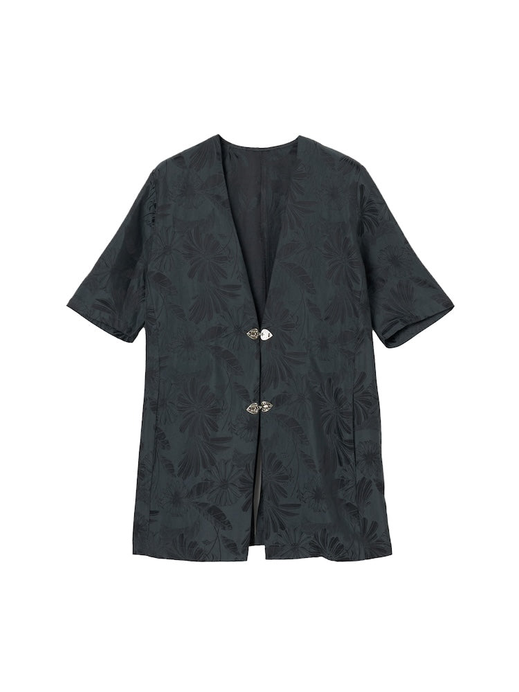 Satin Jacquard Collarless Jacket/サテンジャガードカラーレス