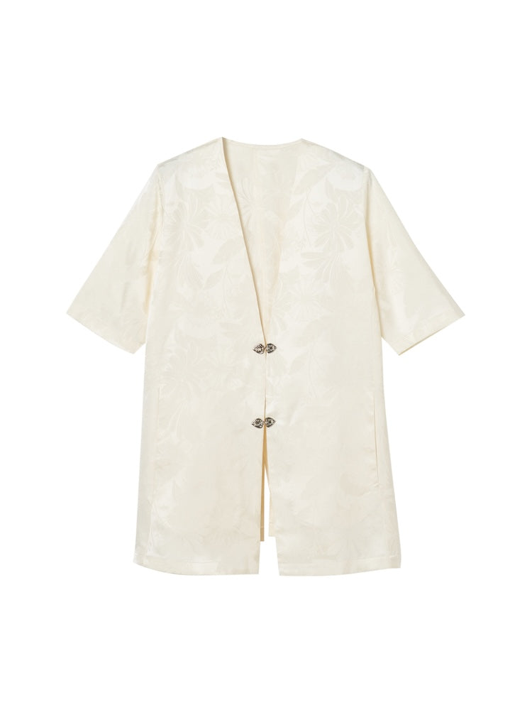 Satin Jacquard Collarless Jacket｜サテンジャガードカラーレス