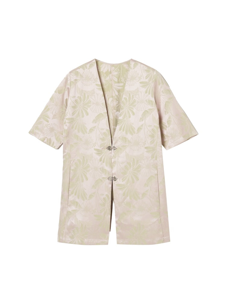 Satin Jacquard Collarless Jacket｜サテンジャガードカラーレス
