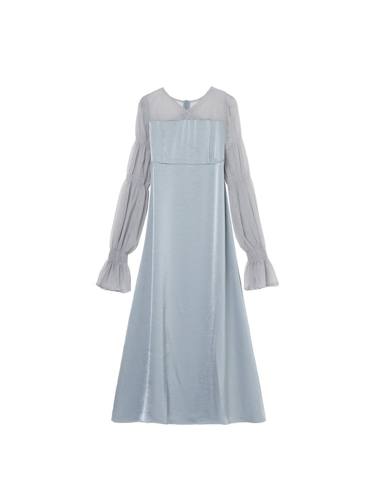 Tulle Sleeve Satin Dress｜チュールスリーブサテンドレス – MARTE