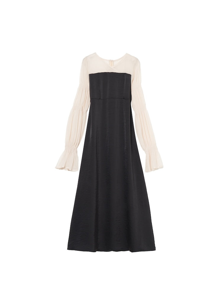 Tulle Sleeve Satin Dress｜チュールスリーブサテンドレス – MARTE