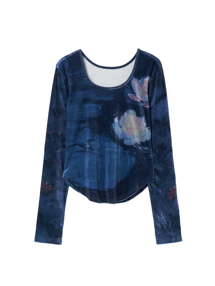 【9月23日(火) 12:00販売開始】Velour Art Print Top / 08 Nympheas