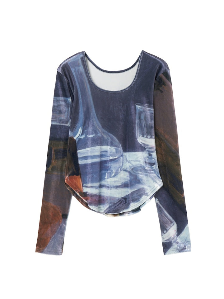 【9月23日(火) 12:00販売開始】Velour Art Print Top / 09 Still Life with Bottle