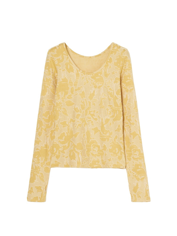 【エスパン】黄色花柄トップス3531 Leaf Emboss Long Sleeve Top｜リーフ柄トップス – MARTE