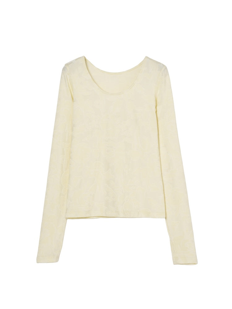 Leaf Emboss Long Sleeve Top / Ivory