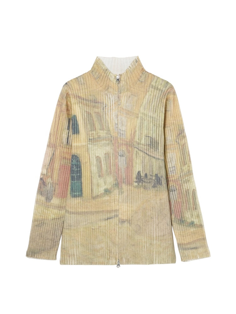Art Print Rib Zip Knit / 04 La Maison Jaune