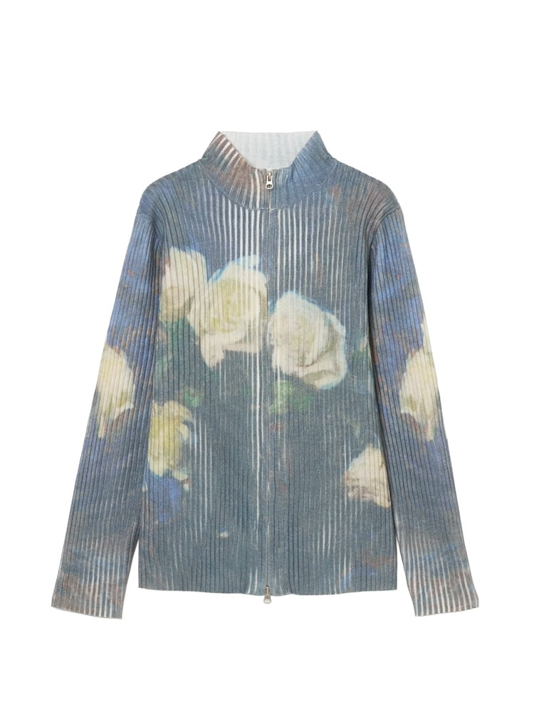 Art Print Rib Zip Knit / 01 White Roses – MARTE