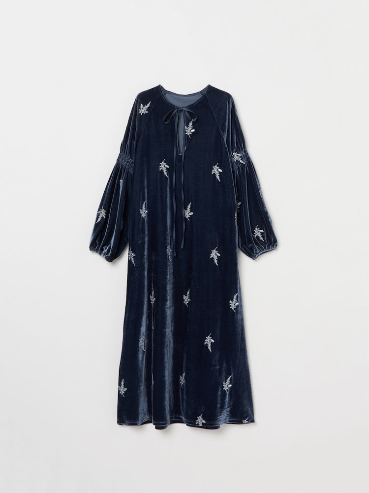 Velour Embroidery Shirring Sleeve Dress｜結婚式やお呼ばれドレス