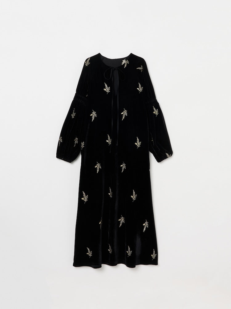 Velour Embroidery Shirring Sleeve Dress｜結婚式やお呼ばれドレス