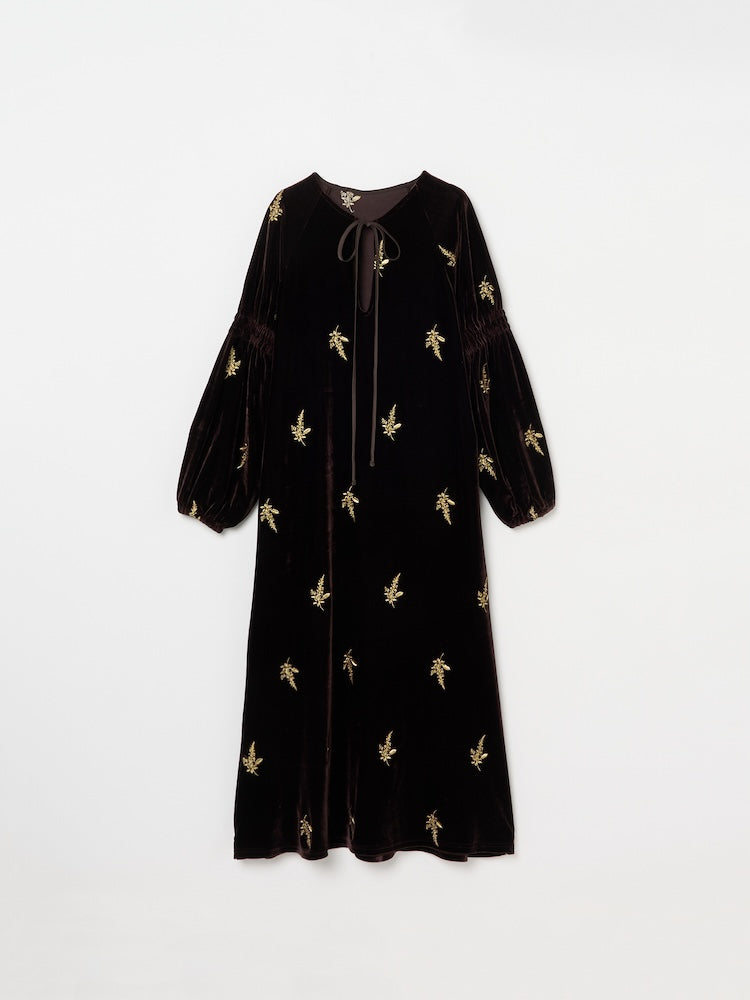 Velour Embroidery Shirring Sleeve Dress｜結婚式やお呼ばれドレス