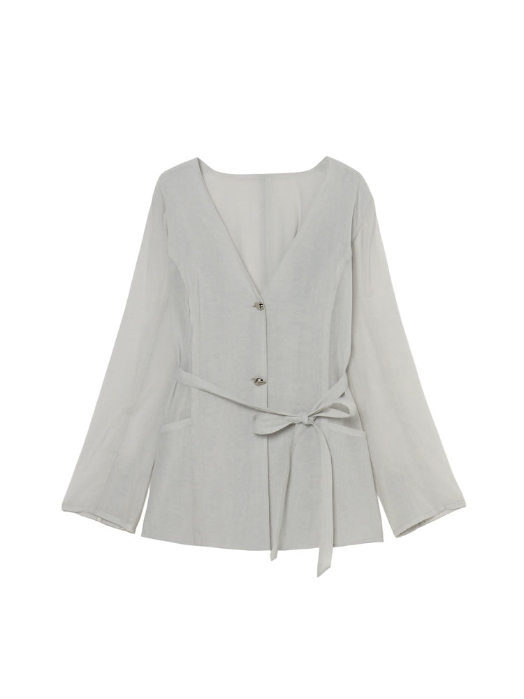 Shaped Button Sheer Jacket｜シアー素材ジャケット｜結婚式やお呼ばれ