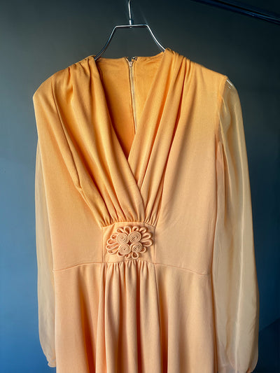 70s Sheer Sleeves Orange Dress