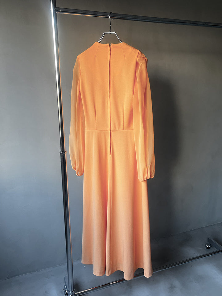 70s Sheer Sleeves Orange Dress