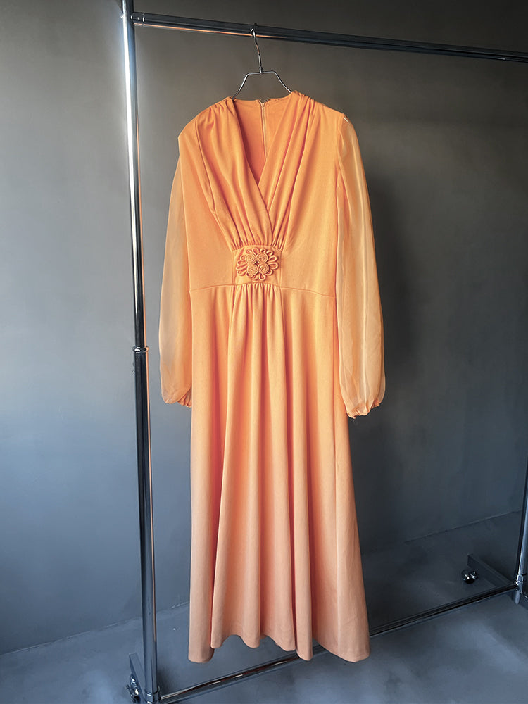 70s Sheer Sleeves Orange Dress