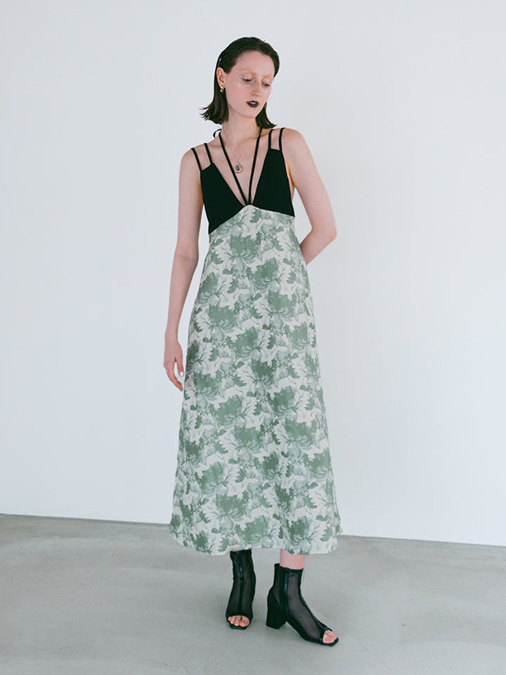 Design Strap Jacquard Dress / Green
