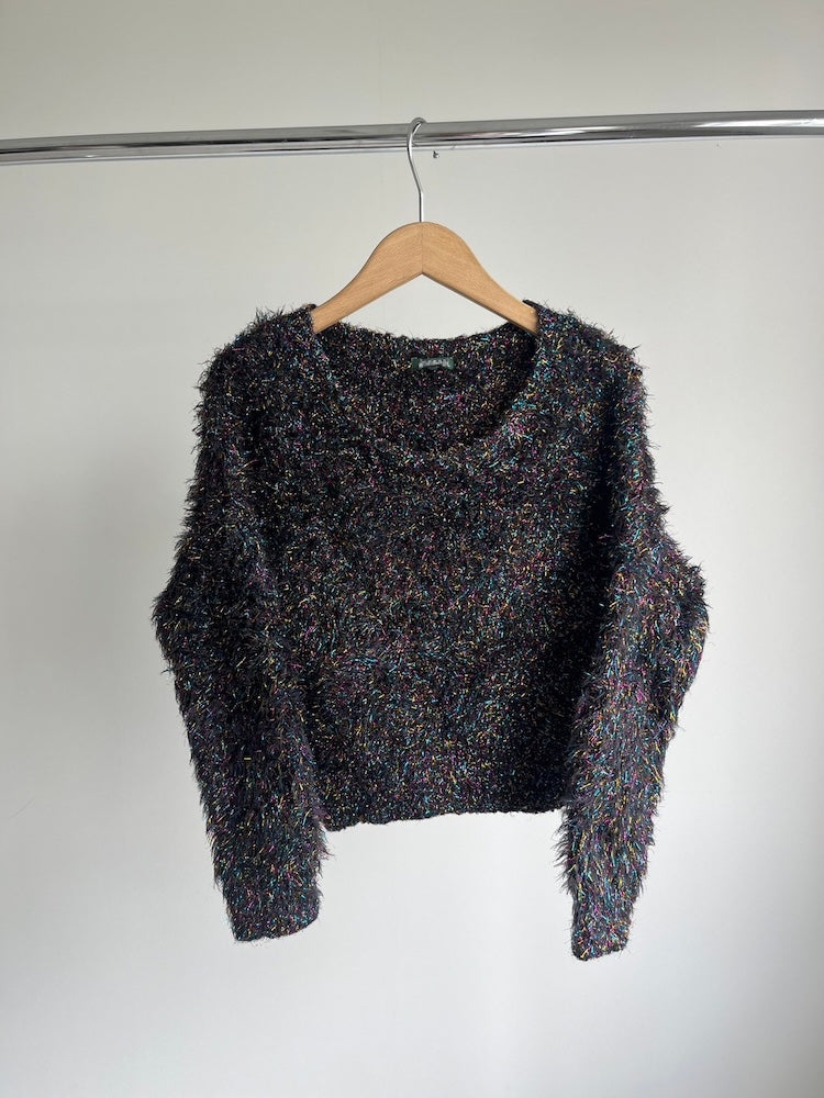 Cropped Lame Shaggy Knit