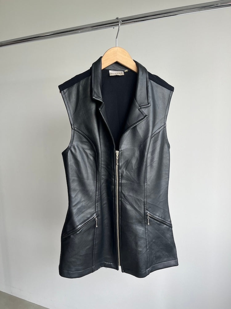 Black Fake Leather Vest