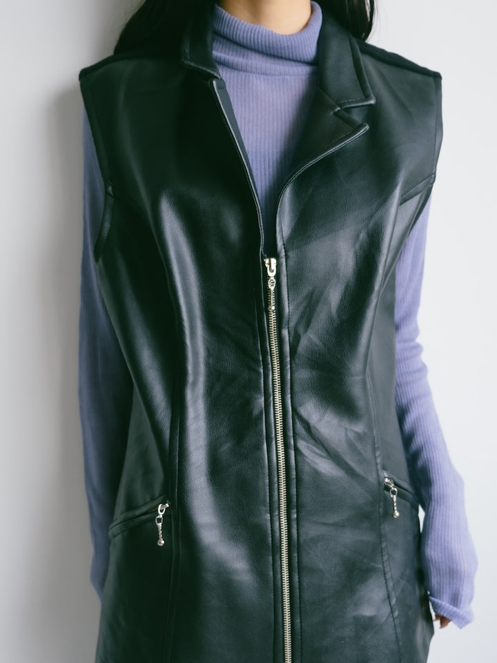 Black Fake Leather Vest