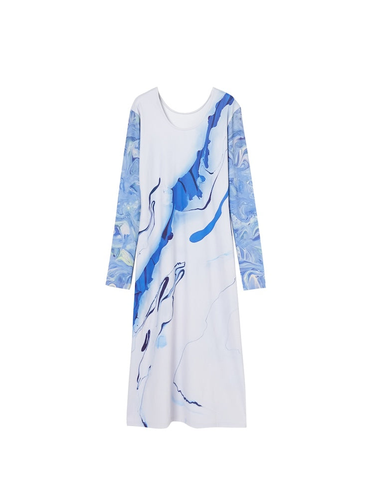 Marble Graphic Dress / Blue