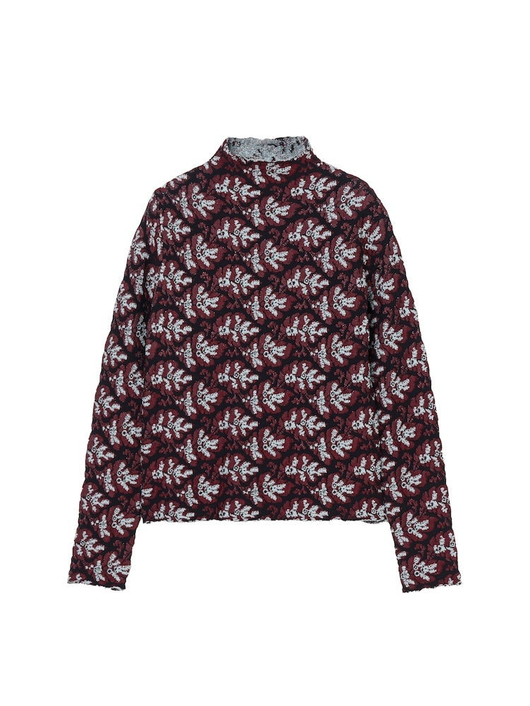 Leaf Jacquard Knit / Black×Bordeaux