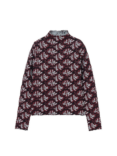 Leaf Jacquard Knit / Black×Bordeaux