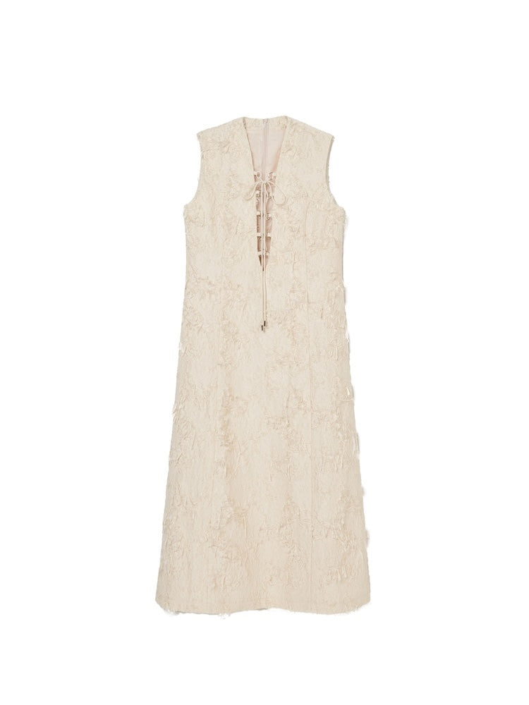 Cut Jacquard Laceup Dress / Ivory