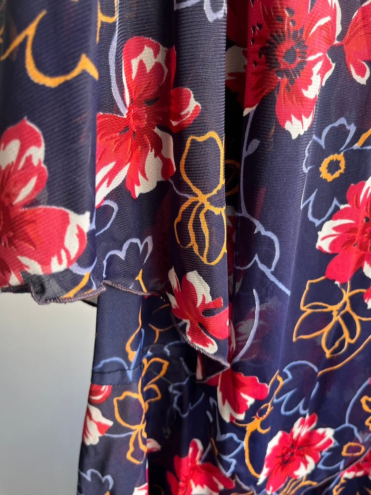 70s Navy Flower Tiered Dress