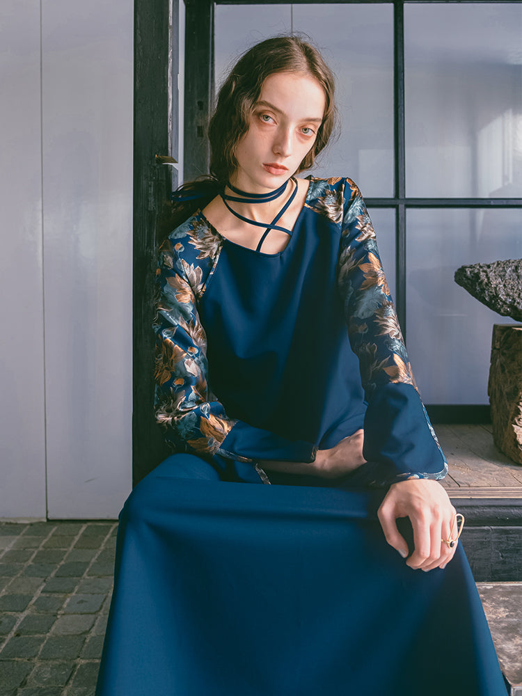 Cross Neck Jacquard Dress｜結婚式やお呼ばれに｜ジャガード 