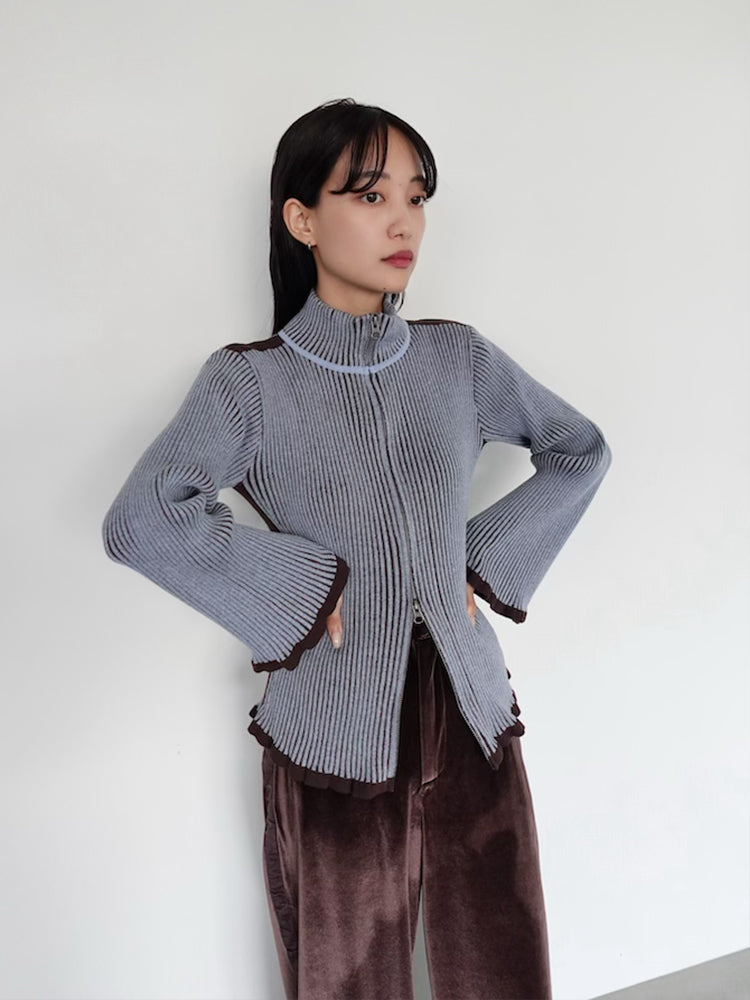 Bicolor Zip Knit Cardigan – MARTE