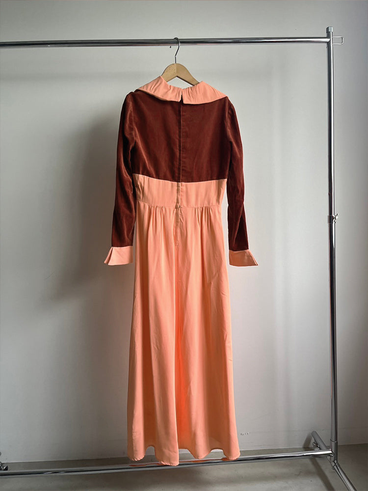 70s Velour Bi-color Salmon Dress