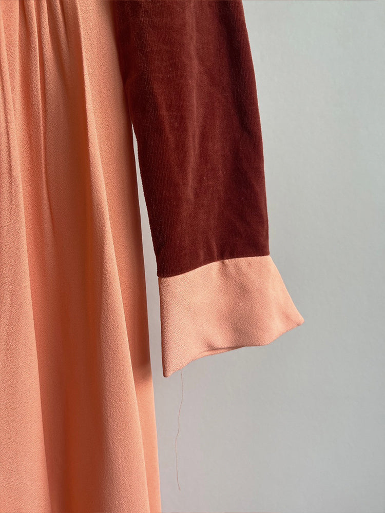 70s Velour Bi-color Salmon Dress