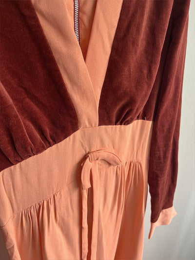 70s Velour Bi-color Salmon Dress