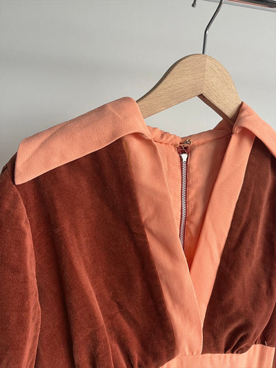 70s Velour Bi-color Salmon Dress