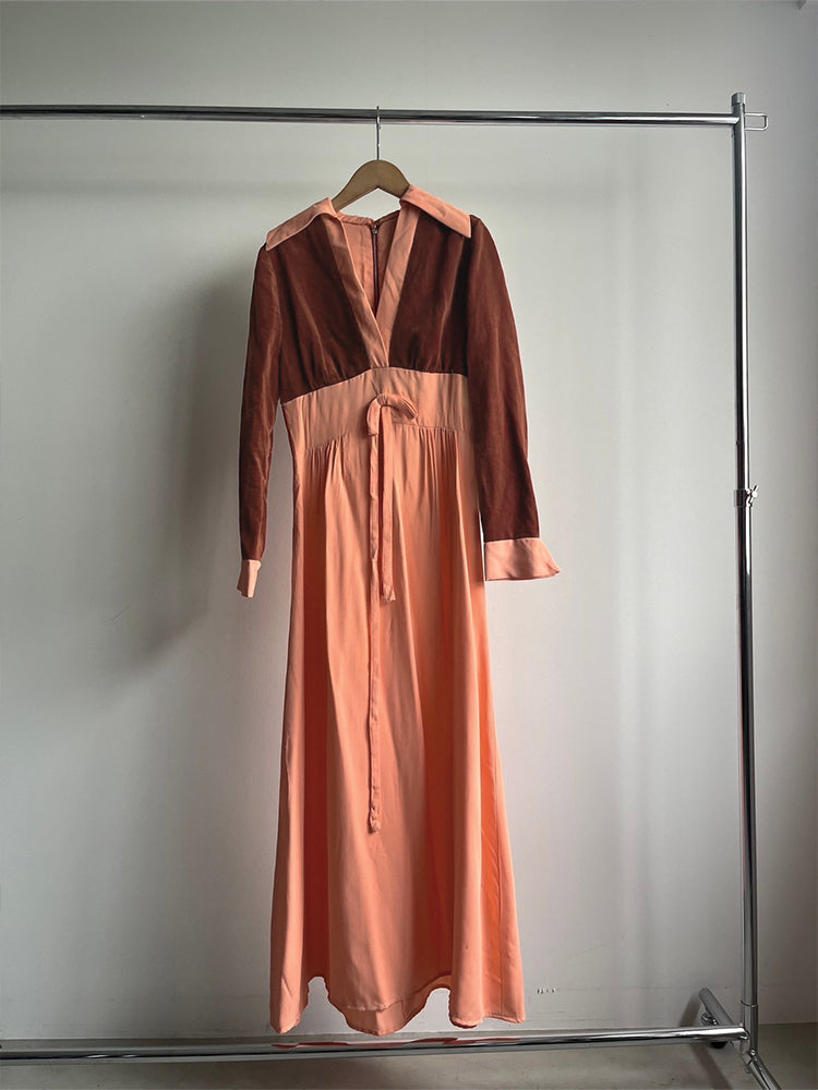 70s Velour Bi-color Salmon Dress