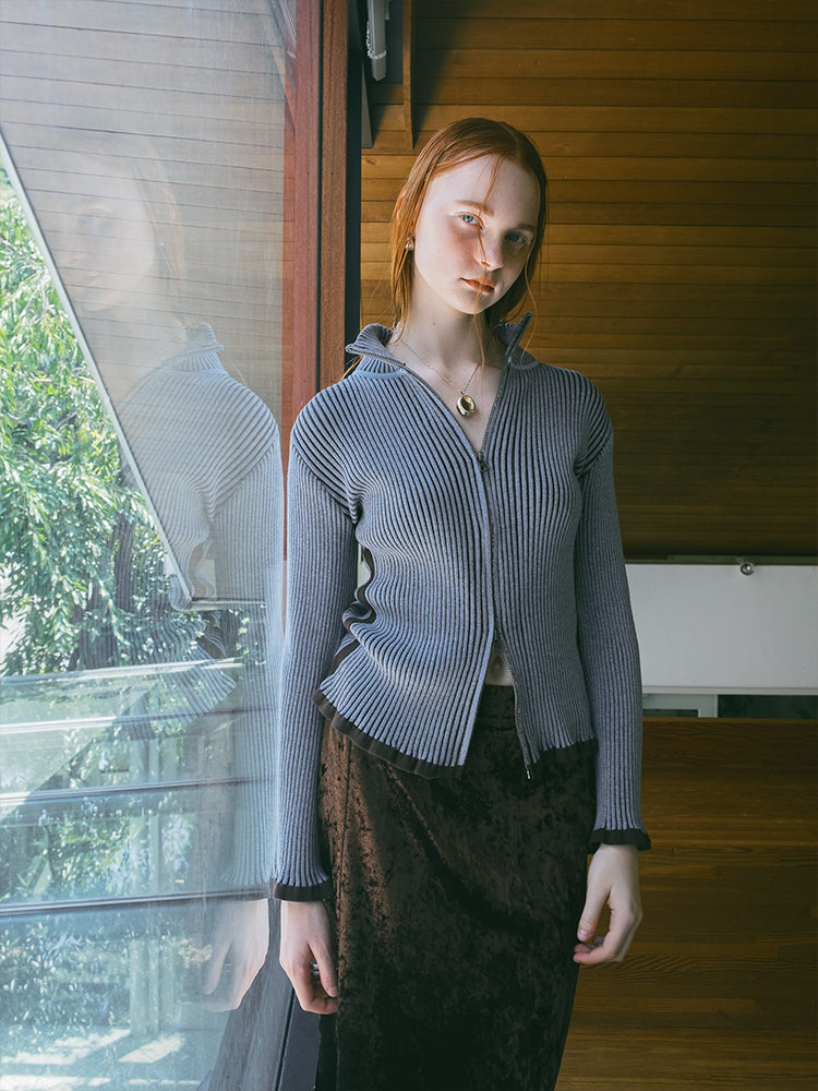 Bicolor Zip Knit Cardigan – MARTE