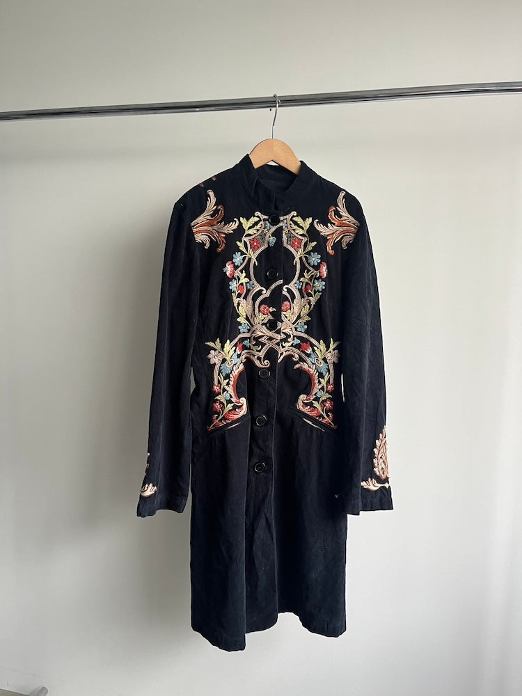 Embroidery Corduroy Long Coat