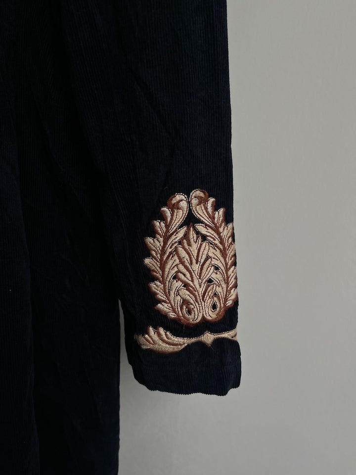 Embroidery Corduroy Long Coat