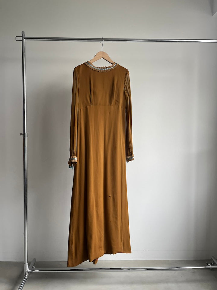 70s Back Design Camel Dress