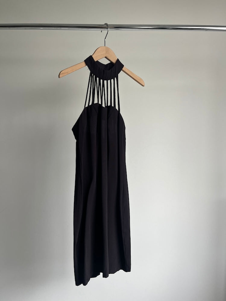 80s Neck Design Black Dress