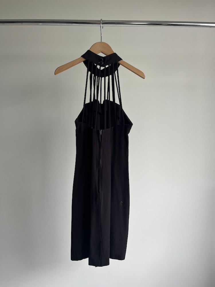 80s Neck Design Black Dress