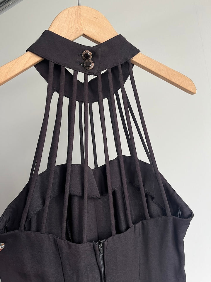 80s Neck Design Black Dress