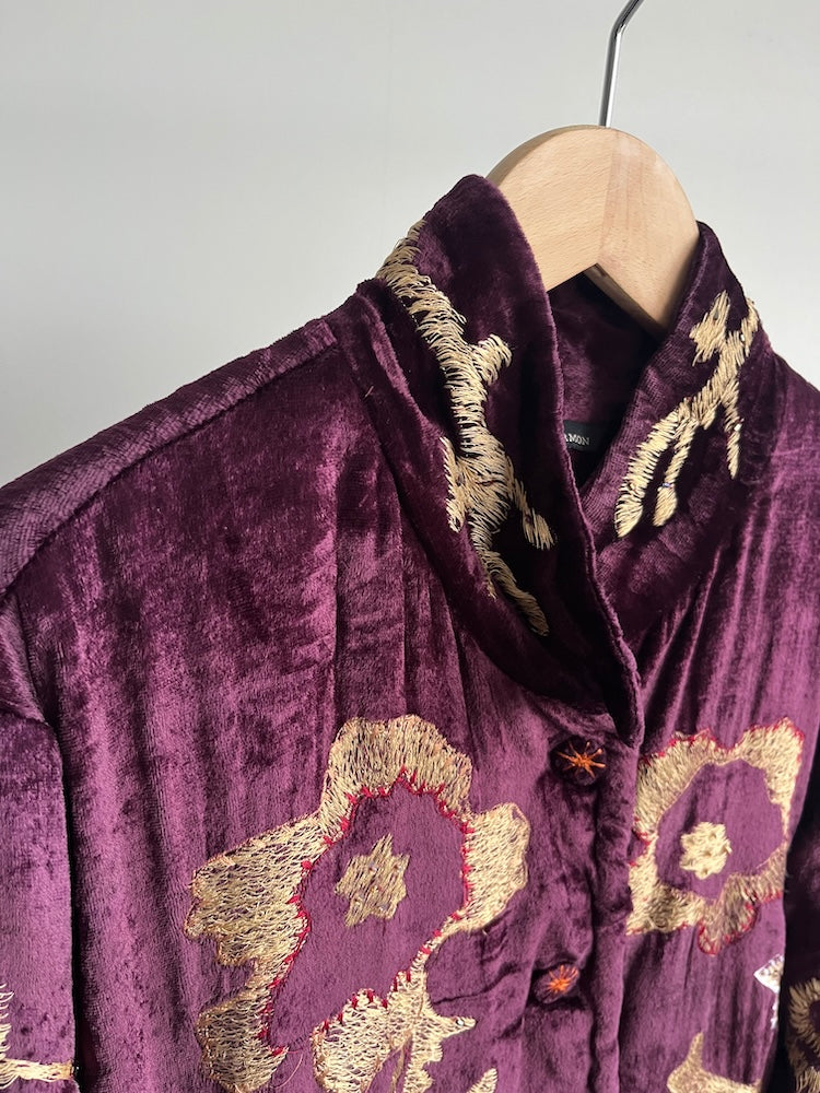 Violet Velour Embroidery Coat