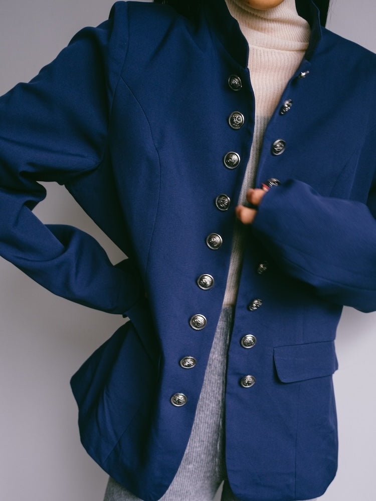 Navy Stand Collar Jacket